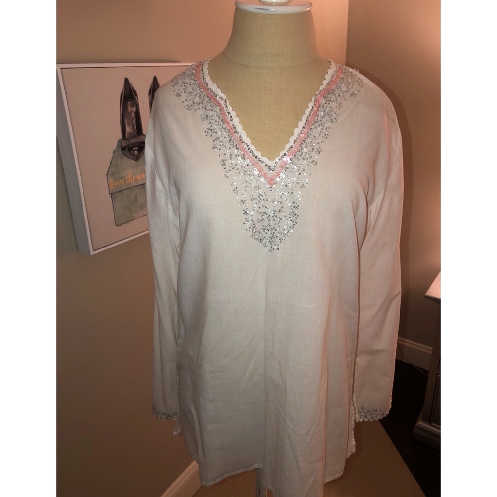 Sequined white long sleeve top